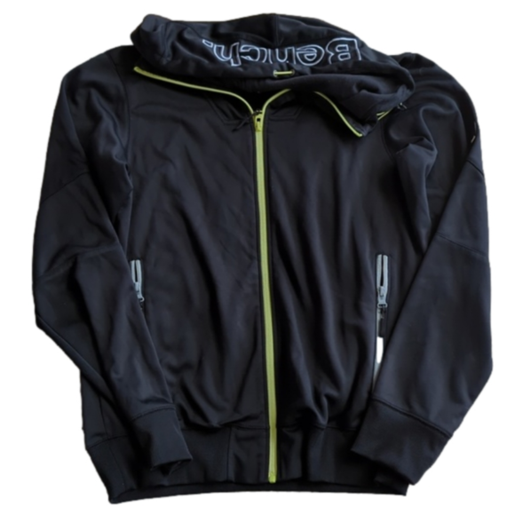 Bench. Longer Black Lime Green Full Zip Hooded Long Leave Sweatshirt Size M - Picture 1 of 7